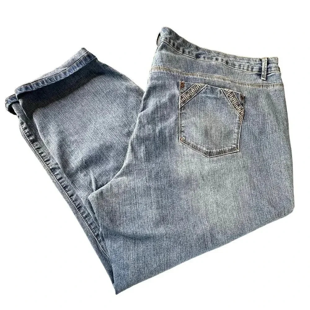 Gloria Vanderbilt Crop Jeans 24W Blue High Rise Embroidered Back Pockets Stretch
